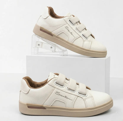 Santoni Luxury Pebbled Leather Triple-Strap Sneakers | White