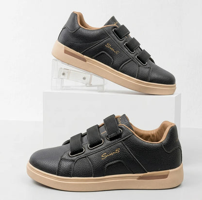 Santoni Luxury Pebbled Leather Triple-Strap Sneakers | Black