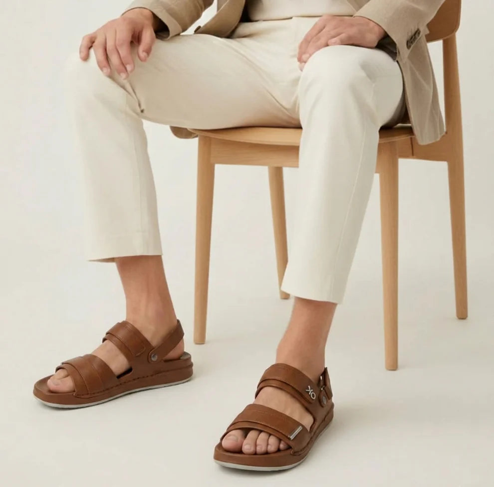 Elite Skechers Leather Dual-Strap Sandals | Light Brown