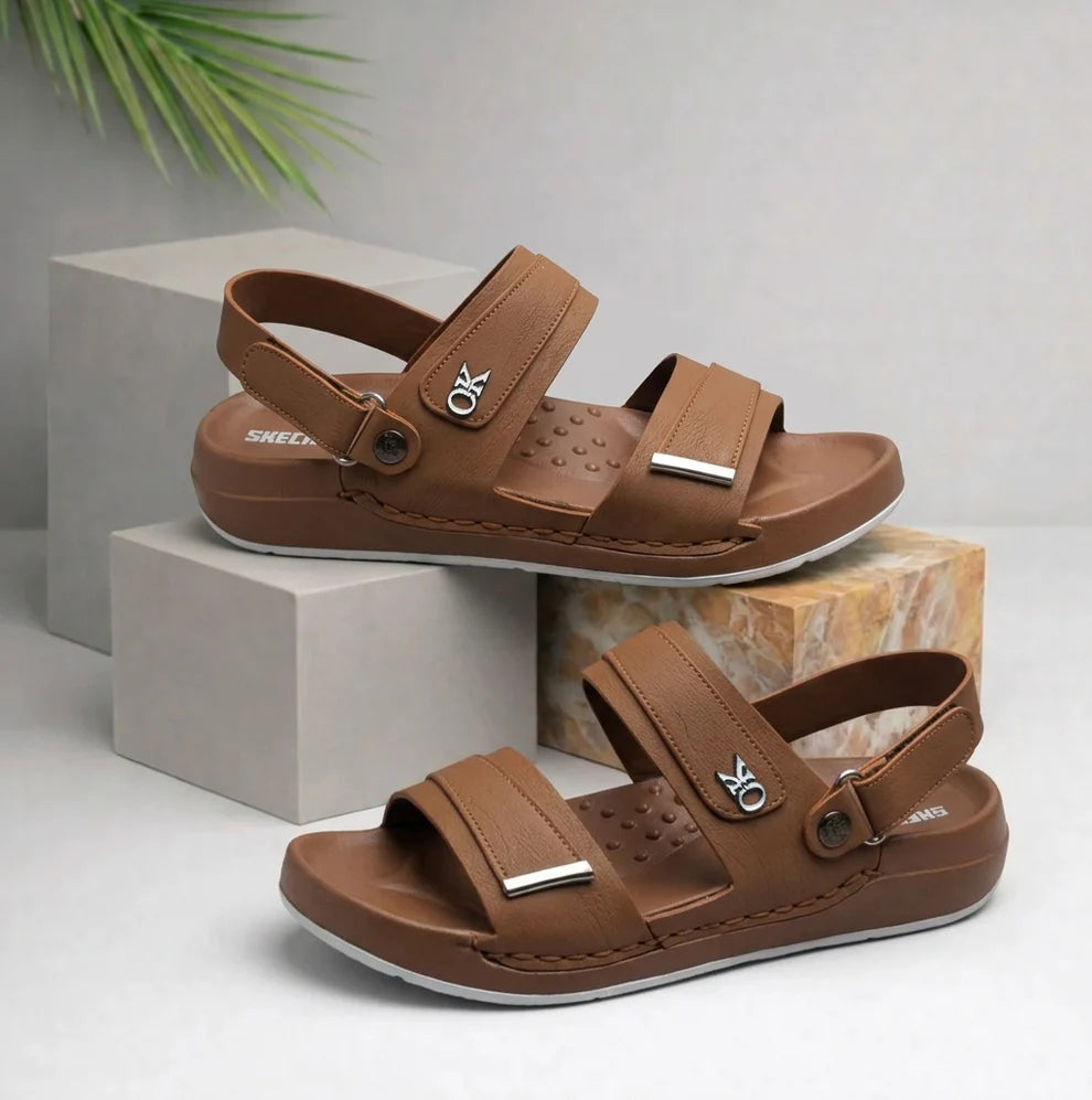 Elite Skechers Leather Dual-Strap Sandals | Light Brown