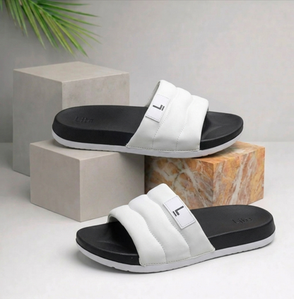 Urban Sole Lite Padded Slides | Pure White / Black